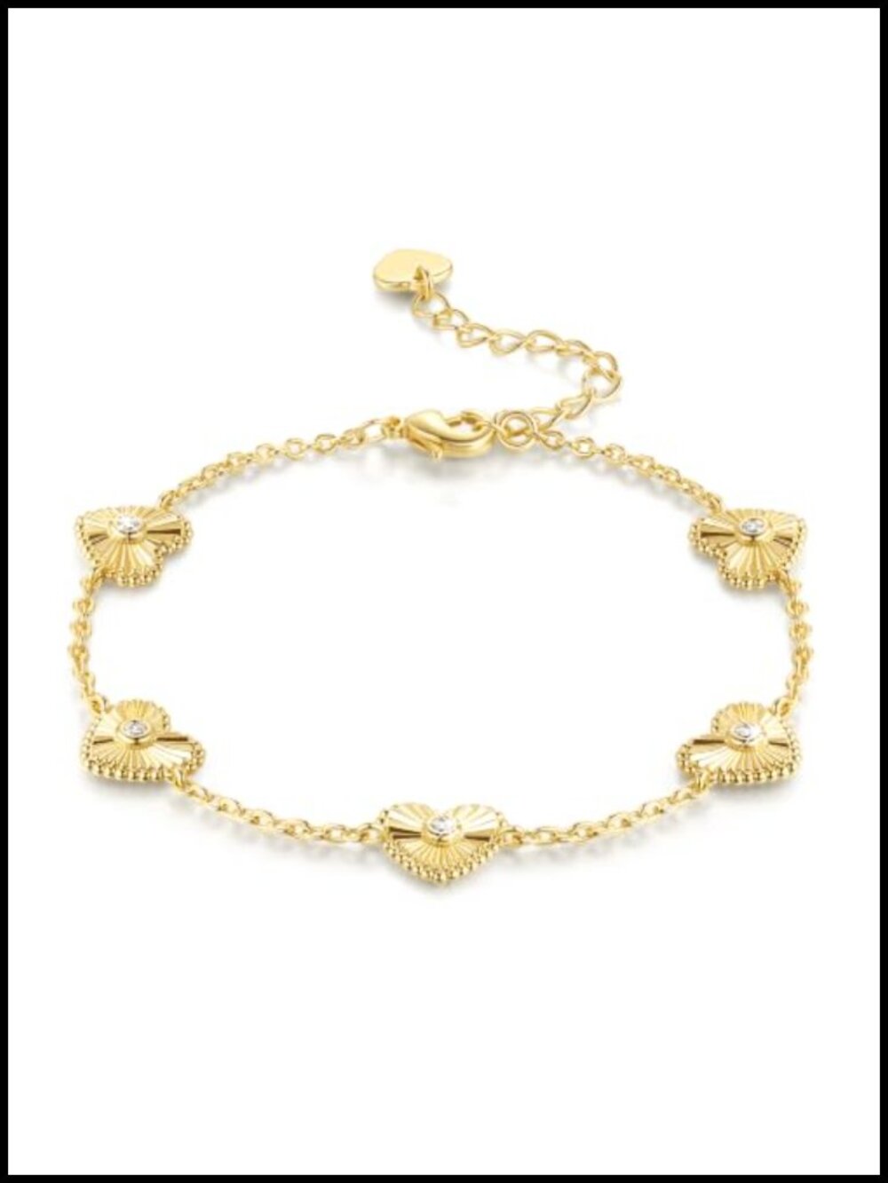 Gold Plated Heart Bracelet for Women with Cubic Zirconia - 14K